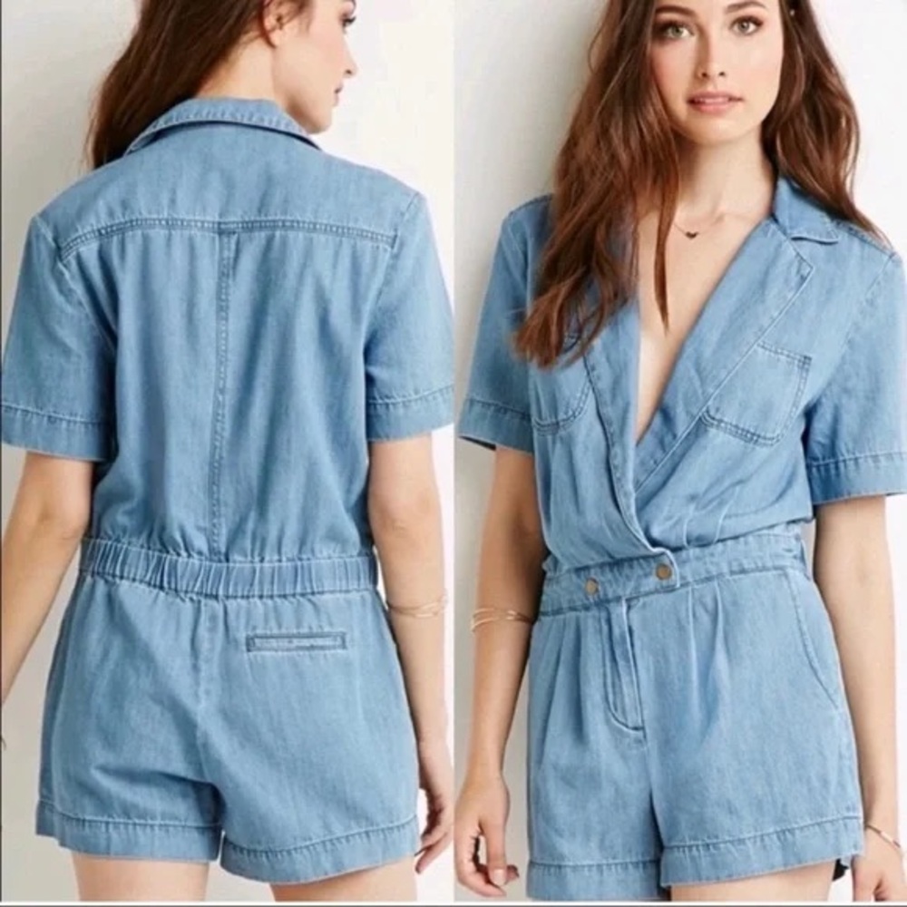 Life in Progress Denim Short Sleeve Romper
